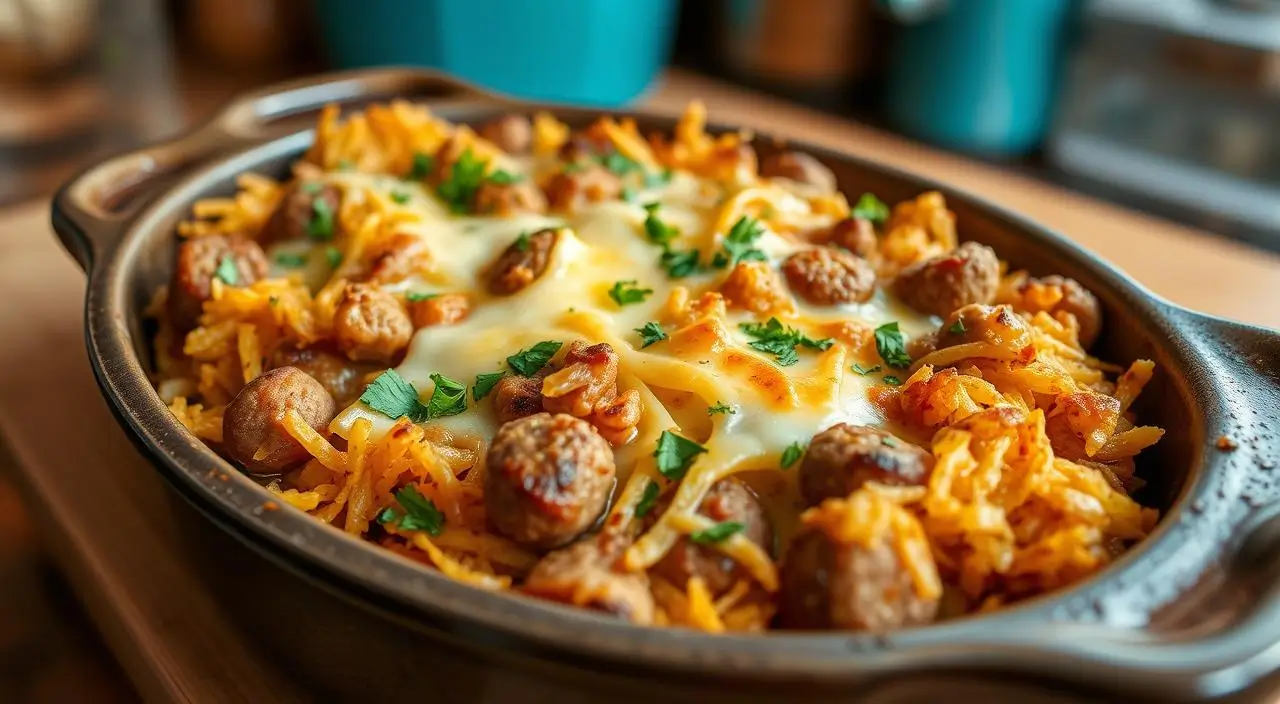 Easy Eggless Sausage Hashbrown Breakfast Casserole Recipe