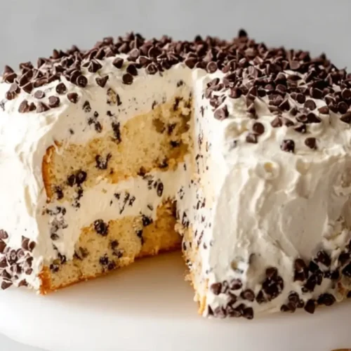 Show-Stopping Cannoli Cream Cake (Nonna’s Secret, So Simple) Cannoli Cream Cake A tall, rustic cannoli cream cake layered with velvety ricotta filling and dotted with mini chocolate chips, topped generously with whipped cream and more chocolate chips.