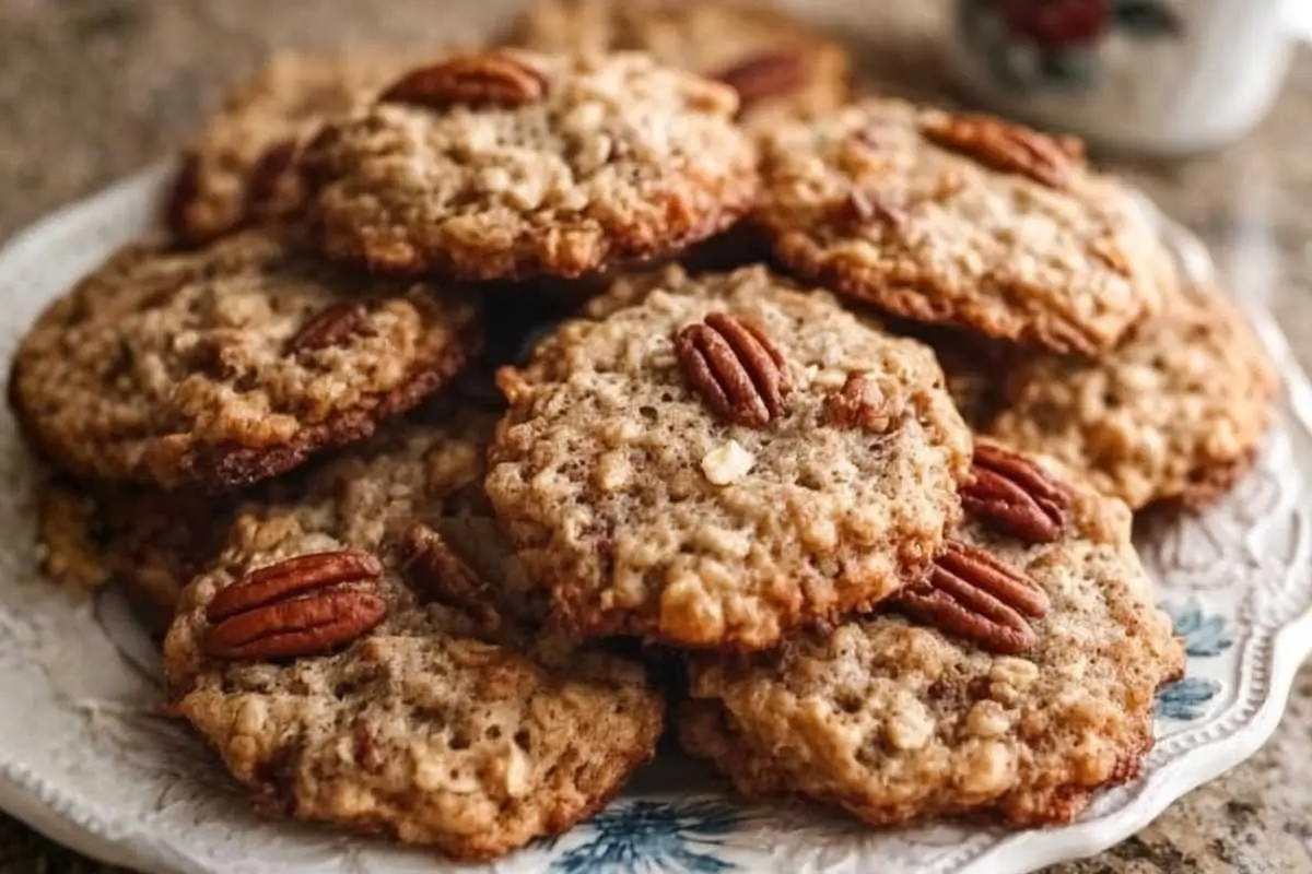 Chewy Brown Sugar Pecan Oatmeal Cookies: My Secret to the Perfect, Bakery-Style Bite Chewy Brown Sugar Pecan Oatmeal Cookies A stack of chewy brown sugar pecan oatmeal cookies on a rustic wooden table, with visible toasted pecans and hearty oats, softly lit by warm natural light.