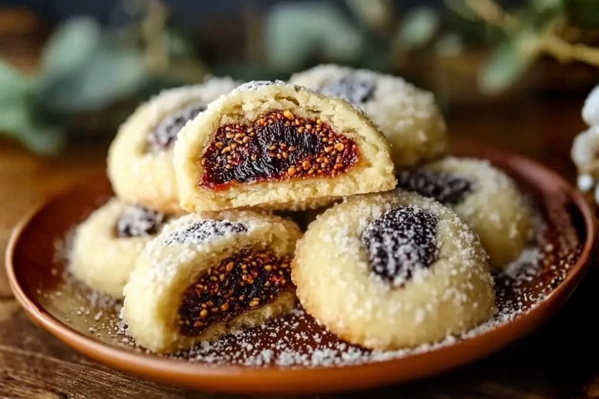 Authentic Italian Fig Cookies (Cucidati): My Foolproof Guide to Reclaiming Your Family Tradition Italian Fig Cookies A rustic plate of Italian fig cookies with a golden-brown crust and soft, jam-filled centers, arranged on a wooden table with a dusting of powdered sugar.