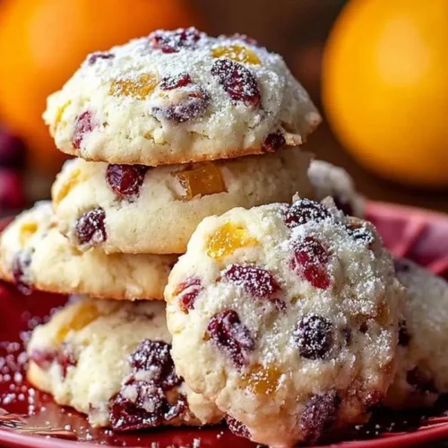 Zesty Orange Cranberry Ricotta Cookies: My Foolproof Secret to a Showstopping Holiday Platter Orange Cranberry Ricotta Cookies A stack of soft Orange Cranberry Ricotta Cookies with zesty orange zest and plump cranberries, resting on a rustic ceramic plate with a dusting of powdered sugar.