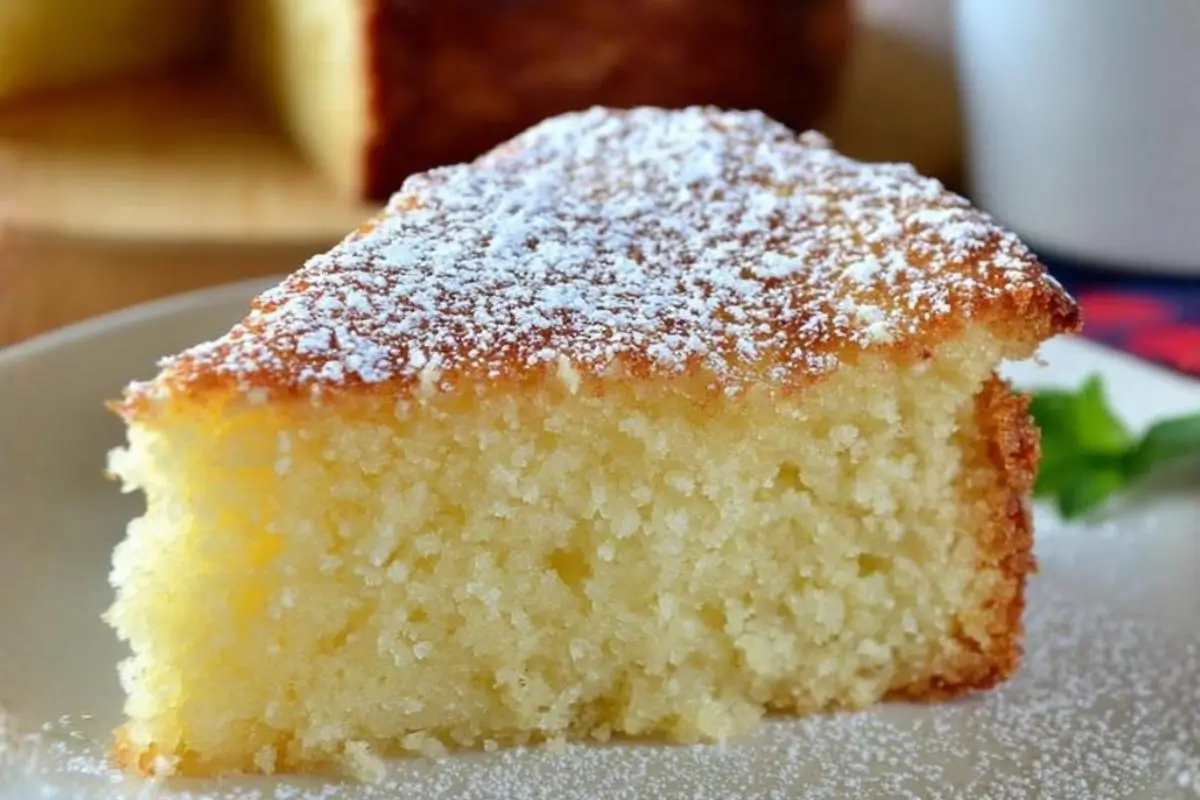 Italian Lemon Ricotta Cake (Nonna's No-Stress Showstopper) Italian Lemon Ricotta Cake A close-up of a tender slice of Italian lemon ricotta cake heavily dusted with powdered sugar on a simple ceramic plate, showing its incredibly moist and fluffy texture.