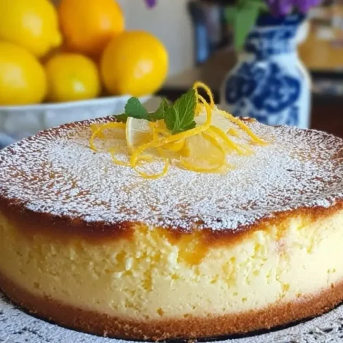 Bright & Buttery Limoncello Ricotta Cake (Foolproof & No-Sink!) Limoncello Ricotta Cake A freshly baked limoncello ricotta cake heavily dusted with powdered sugar and beautifully garnished with fresh lemon curls, slices, and a sprig of mint.